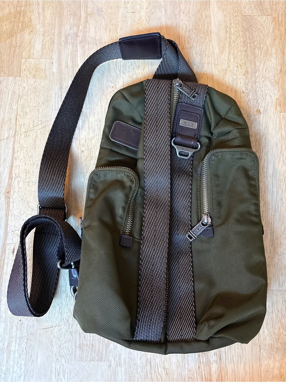 Tumi Alpha Bravo Olive Green & Brown Crossbody Sling Bag